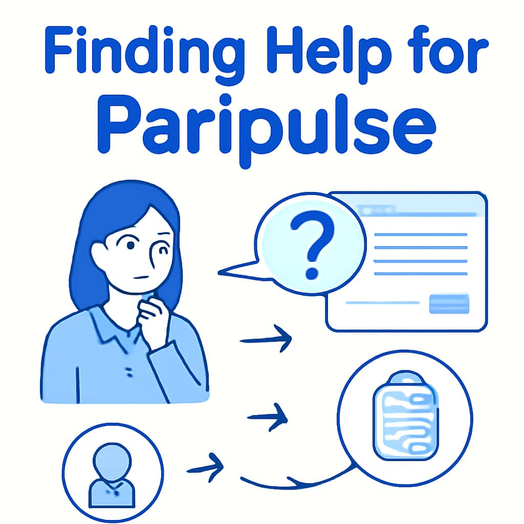 An educational illustration depicting the process of finding help for Paripulse.