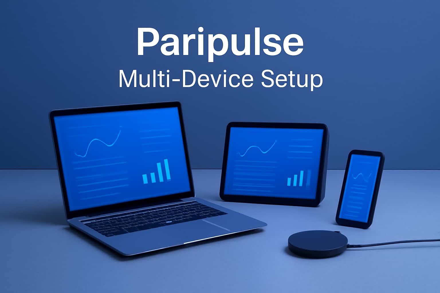 An informative graphic depicting the Paripulse Multi-Device Setup process in a tech-oriented environment.